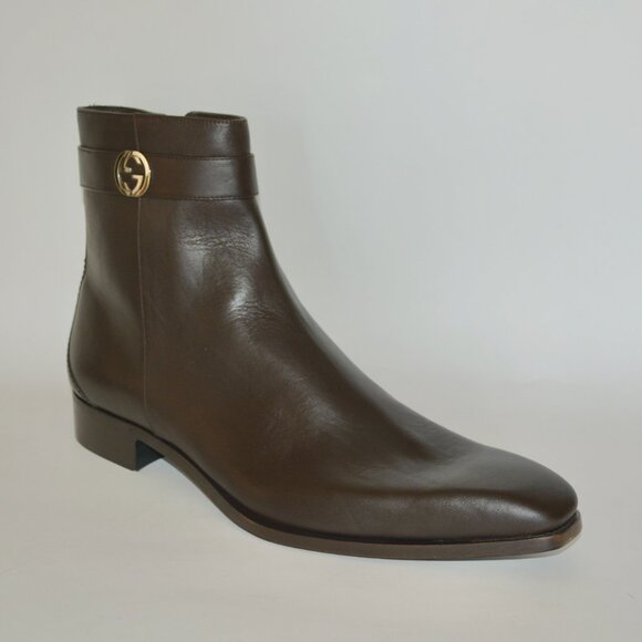 NIB GUCCI ANKLE INTERLOCKING GG LEATHER BOOTS - Picture 1 of 10